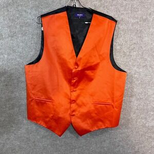 Retro Paris Vest Mens XL Orange Satin Formal Wedding Prom Groomsman Party